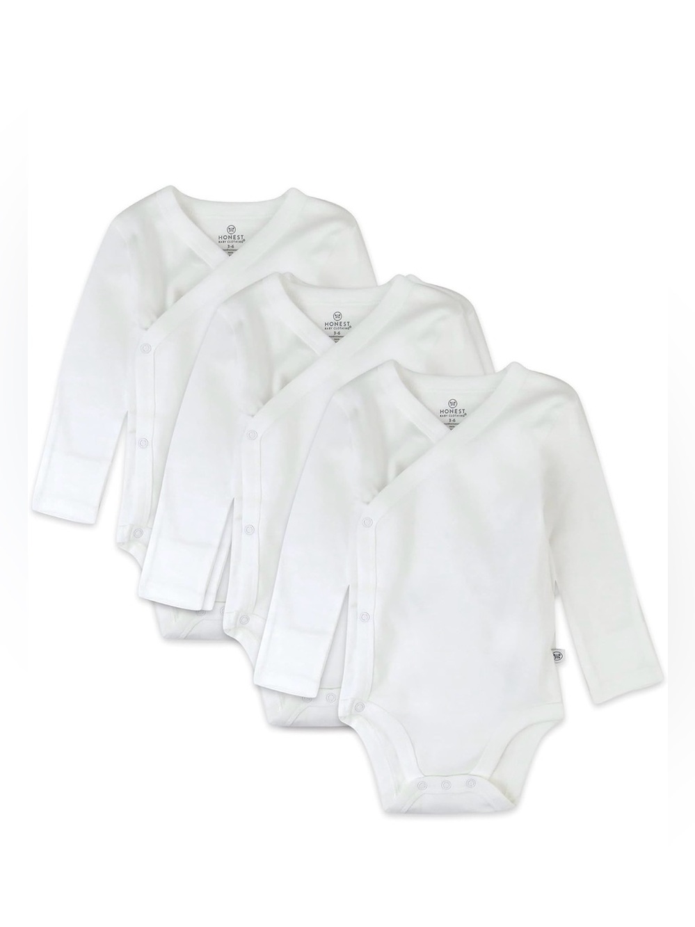 NWT ORGANIC HonestBaby Baby 3-pack Long Sleeve Side-snap Kimono Bodysuits Cotton